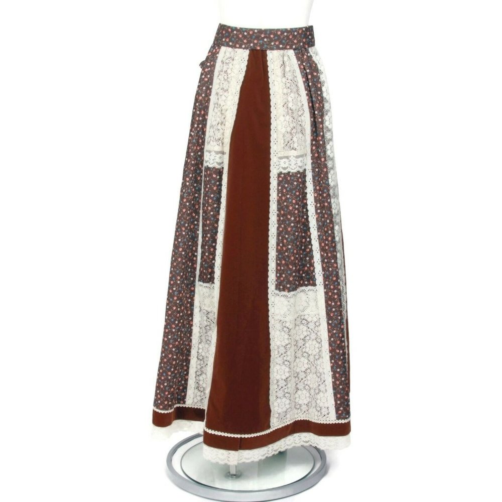 Vtg 1970's Cottagecore Patchwork Maxi Skirt Lace Calico Floral Velvet XXS/XS 301